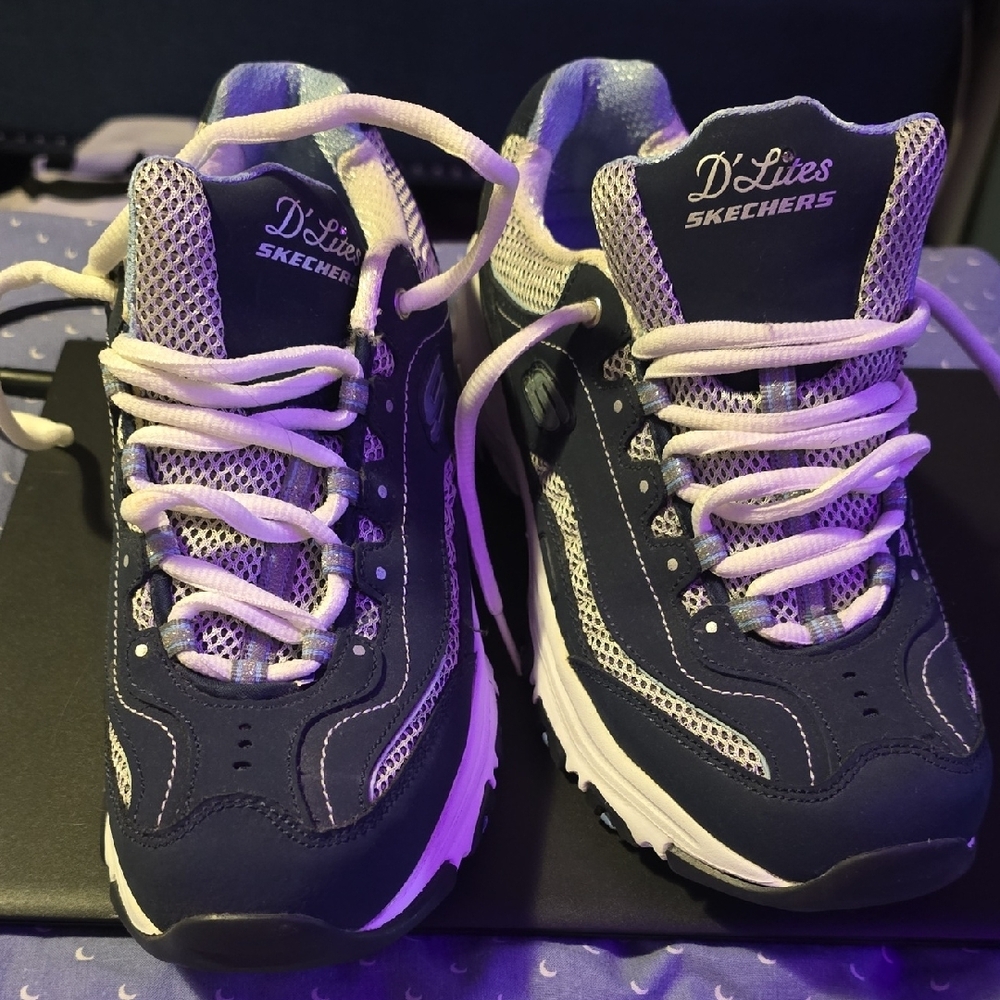 Skechers Women's Dark Blue and White Sneakers - Picture 2 of 9